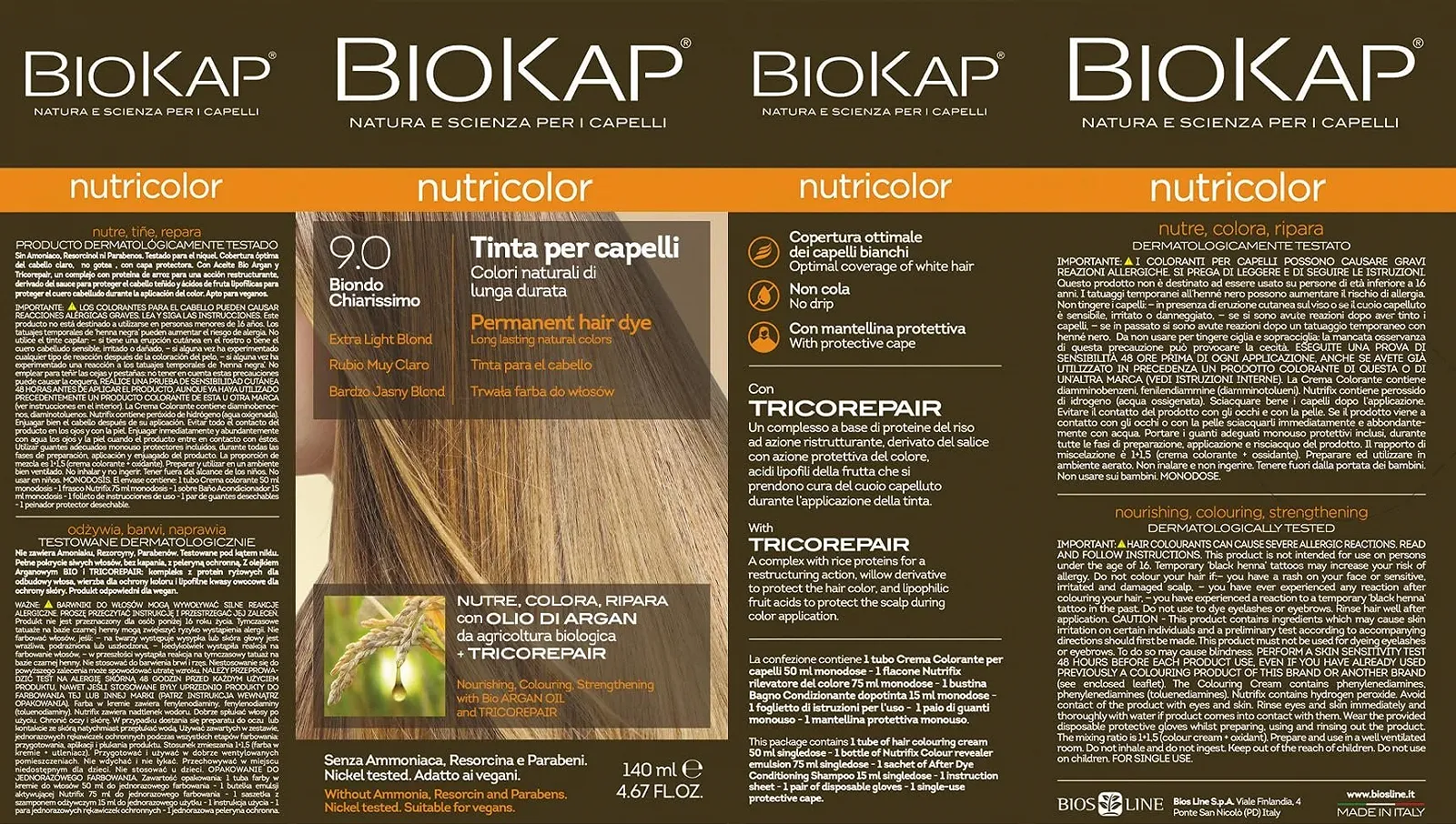 Фарба для волосся Biokap Nutricolor Тональність 9,0 Дуже Світлий Блондин, фото №3