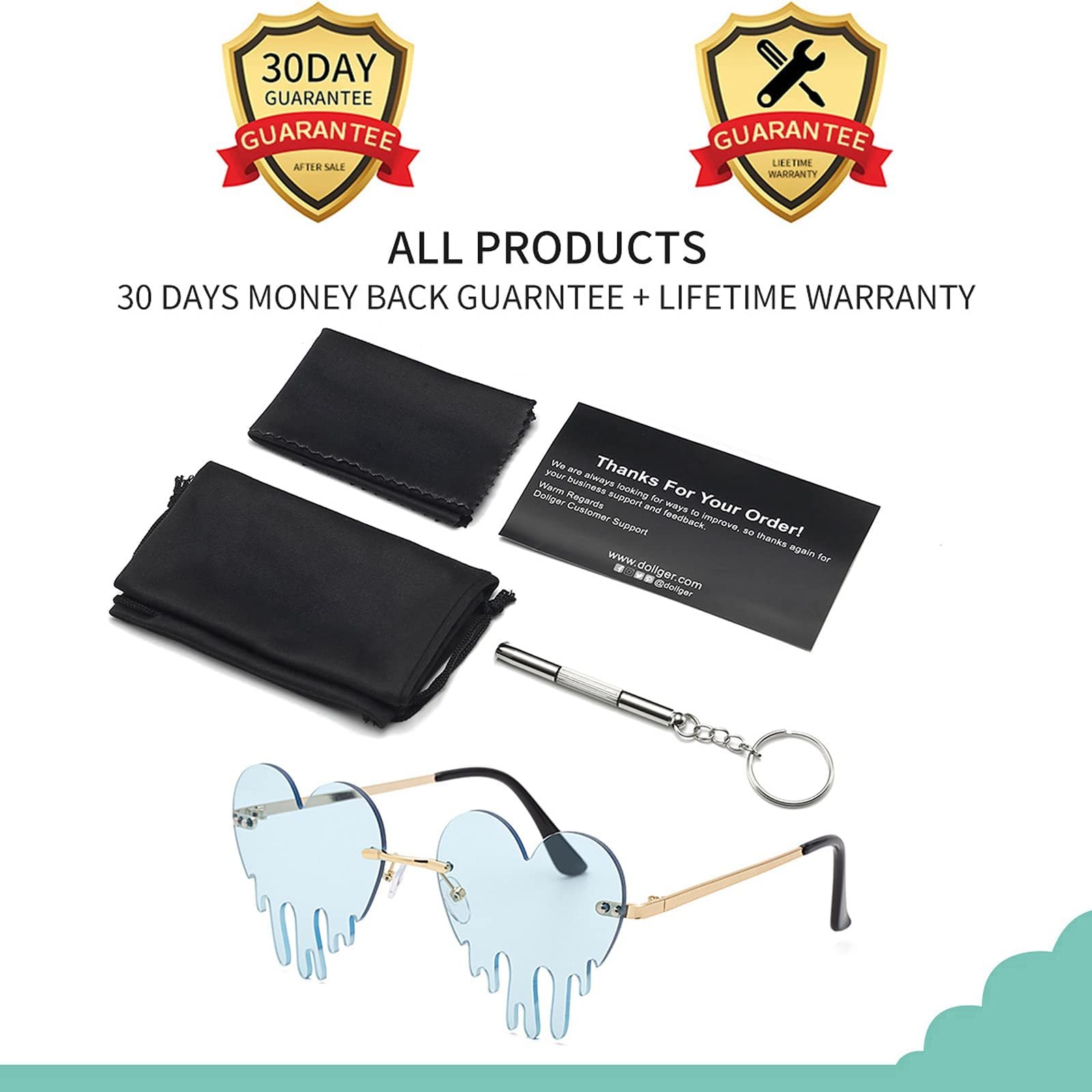 Сонцезахисні Окуляри Серцеподібні Без Обрамлення Dollger Металеві UV 400 (Melting Heart Sunglasses), фото №7