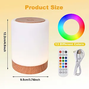 Настільна лампа Світлодіодна Сенсорна 13 кольорів Акумуляторна з таймером Деревна текстура synthetic.ua - Фото 1