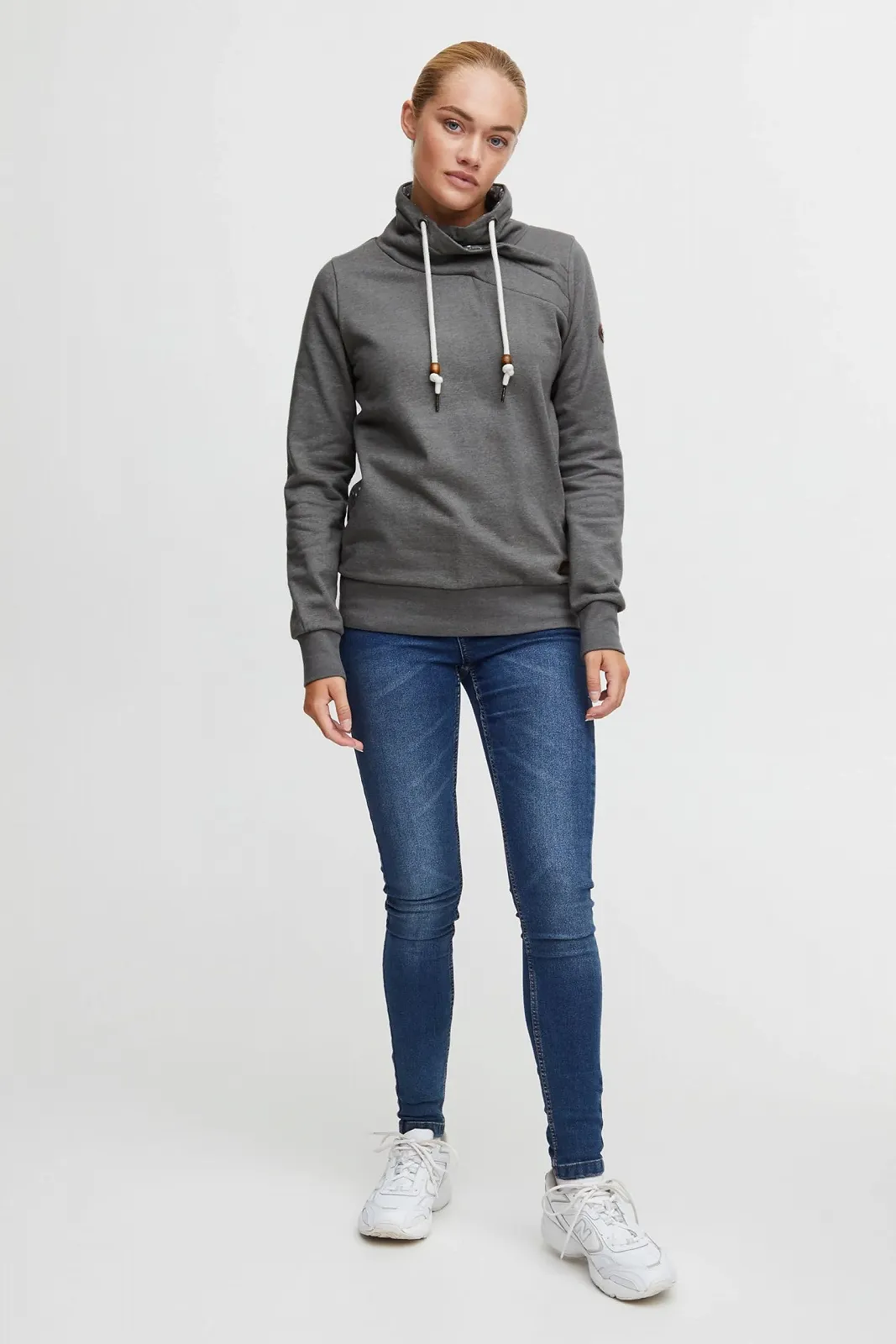 Женский длинный свитшот OXMO OXUdine Пуловер Длинный джемпер со шнурком с узором, фото №3