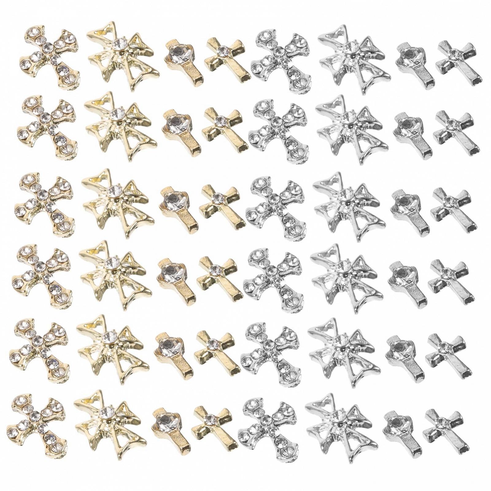 Набор украшений для маникюра Крестики Стразы для ногтей Жемчужные украшения для ногтей Винтажный кулон для ногтей Аксессуары для ногтей Ювелирные бусины Подвеска для ногтей 80 штук x 2 FOMIYES, фото №2