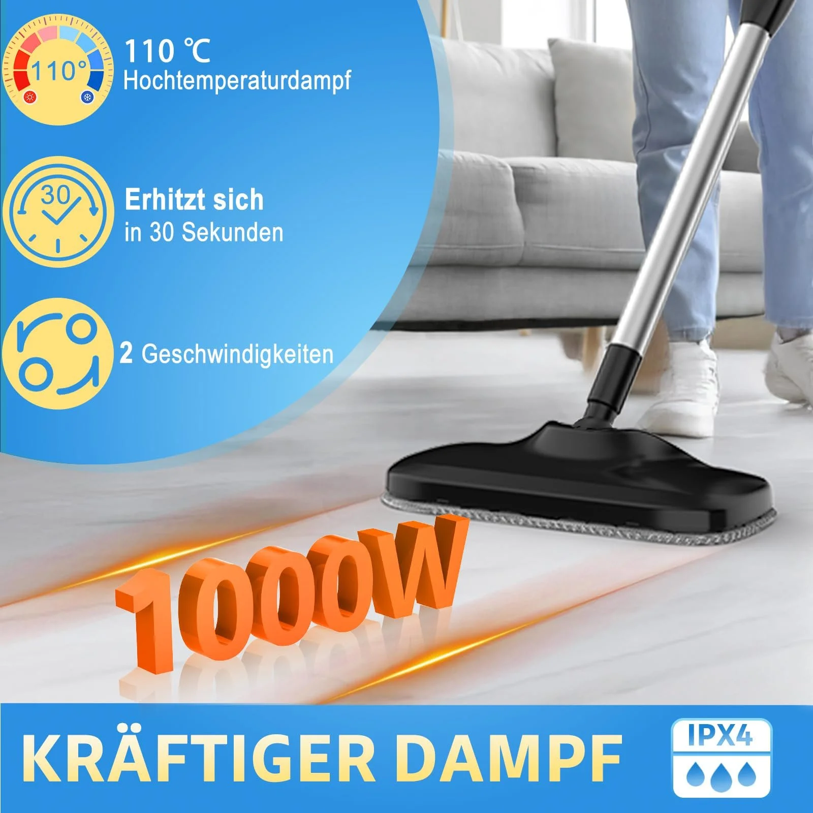 Парова швабра електрична 1000W 240 мл 30 с, фото №2 Парова швабра електрична 1000W 240 мл 30 с, фото №2