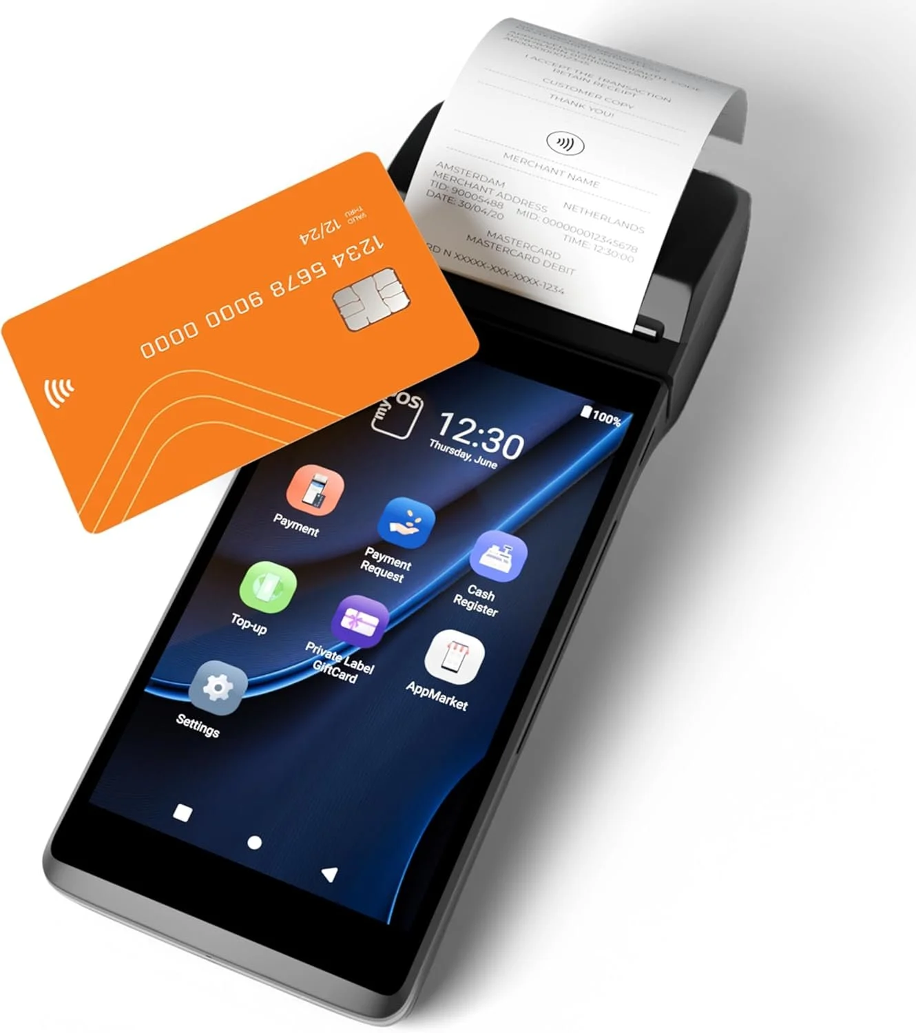 Платіжний термінал myPOS Pro з принтером чеків 2/16 ГБ 4G 1SIM 4 ядра Android 10 Чорний, фото №1