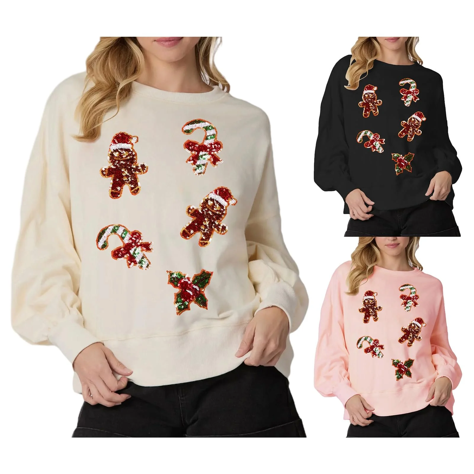 Жіночий світшот SANSIWU Різдвяний великого розміру з блискітками, фото №7 Жіночий світшот SANSIWU Різдвяний великого розміру з блискітками, фото №7