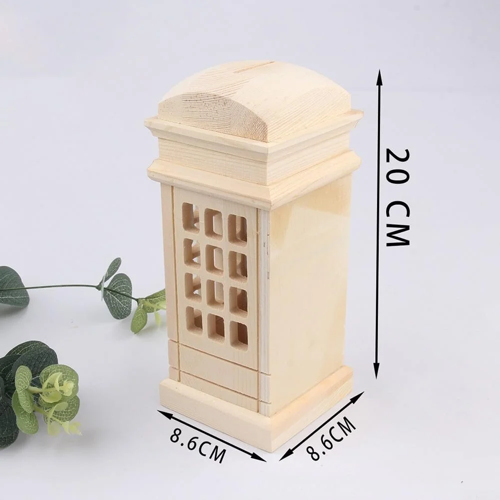 Скарбничка Wooden Telephone Booth Wood Color Paintable, фото №3