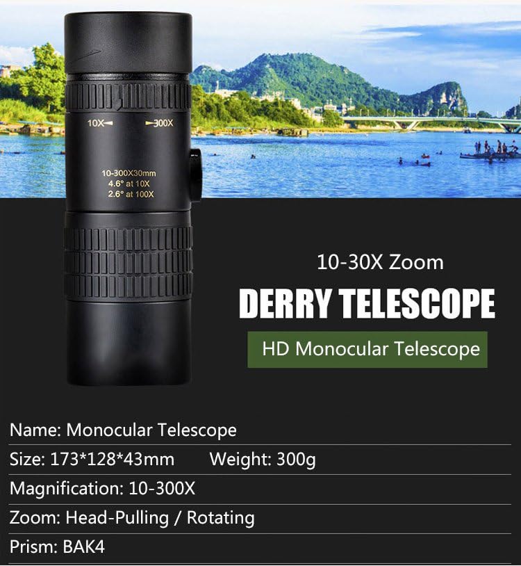 Телескоп Zoom Monocular 10-300 x 40 Компактный Зум для Наблюдений за Дикой Природой, Птицами, Походами, Охотой, Кемпингом, фото №7