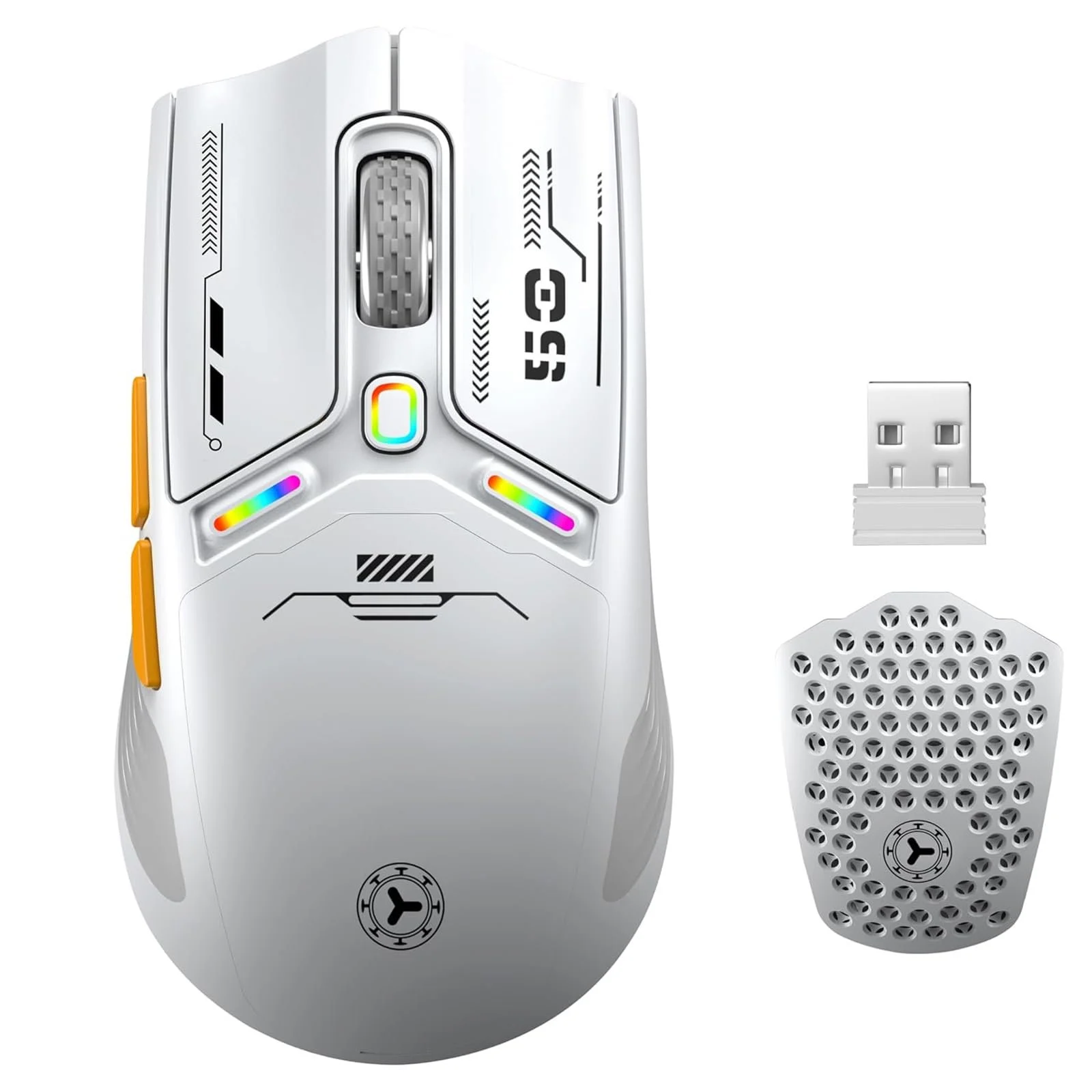 Миша Бездротова Ігрова Uiosmuph V08 2.4G/Bluetooth/USB C з кабелем, Перезаряджувана, 6 Програмованих Кнопок, 12000 DPI, Магнітна Кришка Honeycomb, фото №1