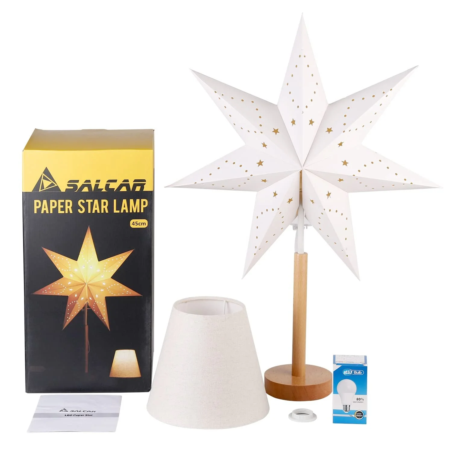 Настільна лампа SALCAR LED Christmas Star 3D Advent Paper Star Wooden Base E14 45 cm White, фото №7