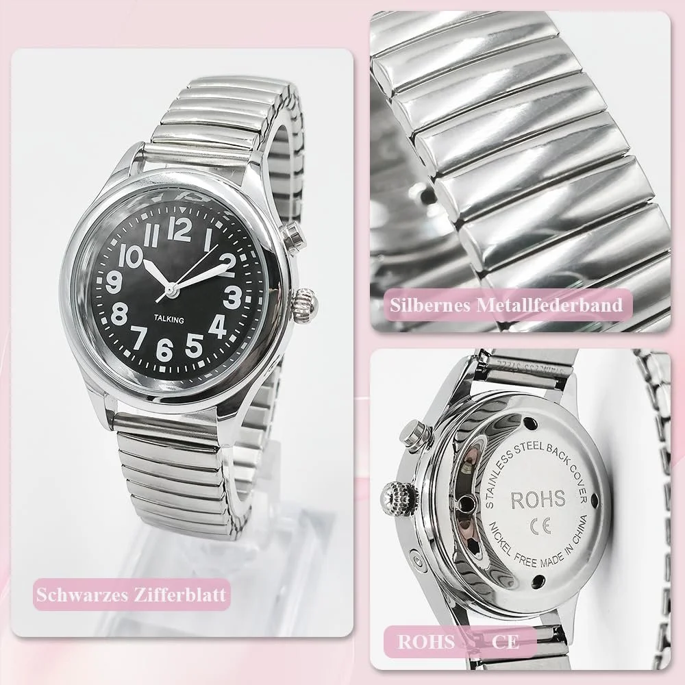 Говорящие часы Maujoy для женщин для слепых пожилых людей с нарушениями зрения, громкий и чистый голос, говорит на немецком языке, фото №6 Говорящие часы Maujoy для женщин для слепых пожилых людей с нарушениями зрения, громкий и чистый голос, говорит на немецком языке, фото №6