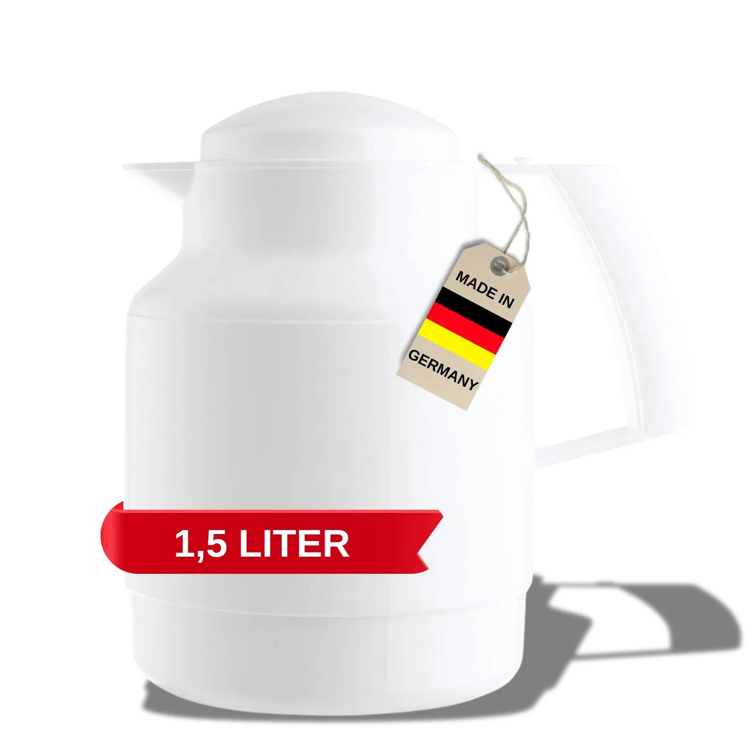 Кавник з ізоляцією Mobby Clip - 1.5 літра - Білий - Широкий отвір для наповнення - Високоякісна скляна вставка, фото №1