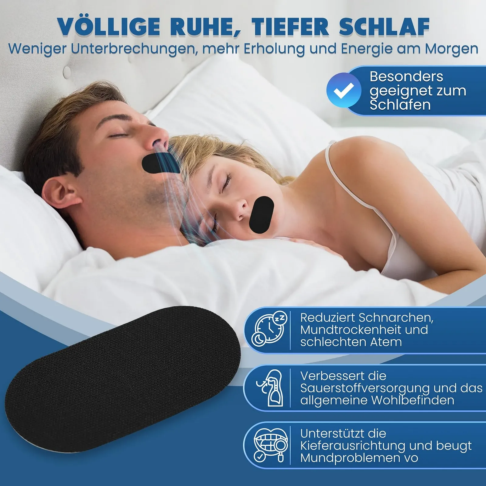 Пластыри для рта Premium 50 шт. для сна, против храпа, гипоаллергенные, с экстра сильным и приятным для кожи клеем для кожи и бороды, удобный универсальный размер., фото №2 Пластыри для рта Premium 50 шт. для сна, против храпа, гипоаллергенные, с экстра сильным и приятным для кожи клеем для кожи и бороды, удобный универсальный размер., фото №2