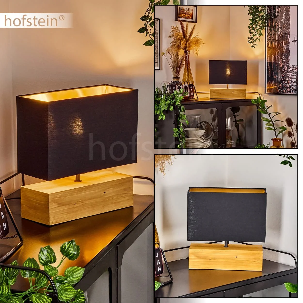 Настільна лампа Geneva Wood/Fabric Scandinavian Design E27 30 см Natural/Black/Gold, фото №2