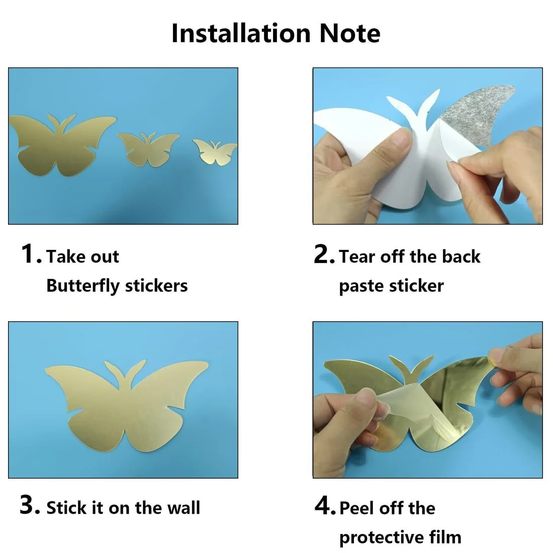 Дзеркальний декор Метелики 36 штук Акрилові 3D наклейки B Style Чорний, фото №4