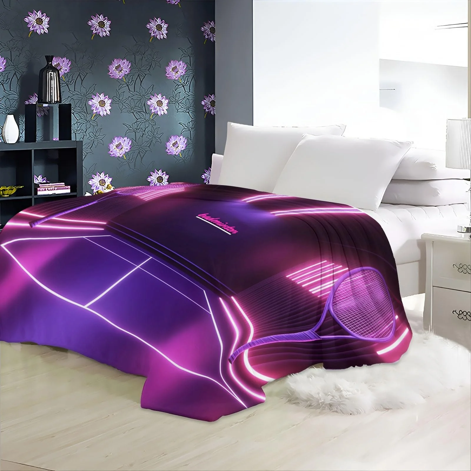 Одеяло Фланель Мягкое, Простота Неон Стадион, 200 x 200 см, Фиолетовый, фото №6