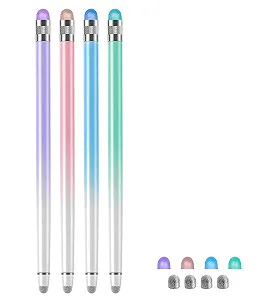 Стилус 2 в 1 Rubber Touchscreen 4 шт. 8 наконечників Purple/Blue/Pink/Green - Фото 1