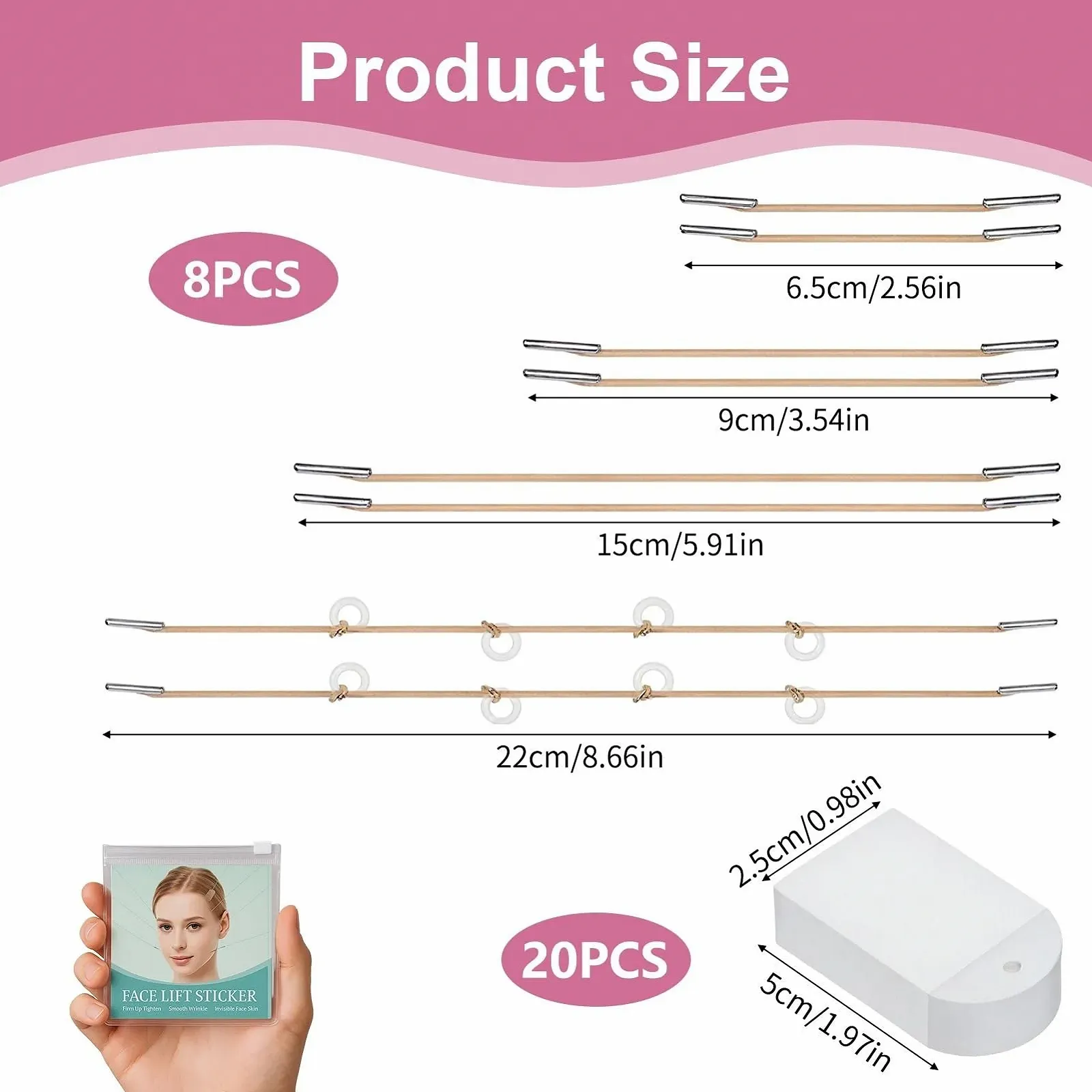 Стрічки для підтяжки обличчя, Миттєвий ефект, 20 штук, фото №3