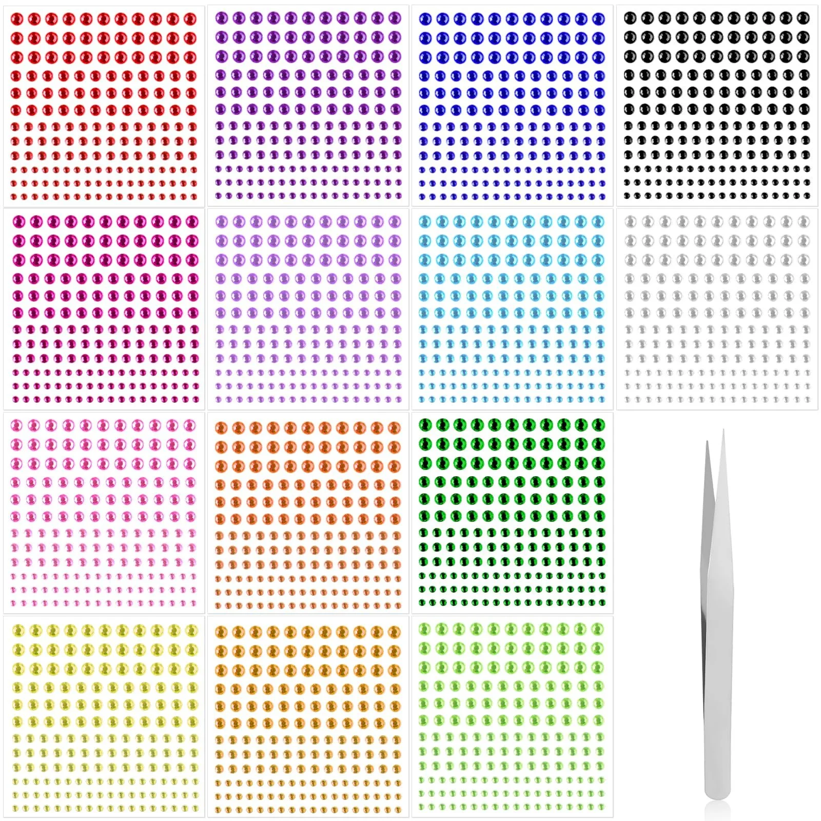 Набор блестящих камней 2310 шт., самоклеящиеся, разноцветные акриловые стразы, 14 листов с 1 пинцетом, для макияжа лица, украшений для ногтей и праздничных аксессуаров, фото №1 Набор блестящих камней 2310 шт., самоклеящиеся, разноцветные акриловые стразы, 14 листов с 1 пинцетом, для макияжа лица, украшений для ногтей и праздничных аксессуаров, фото №1