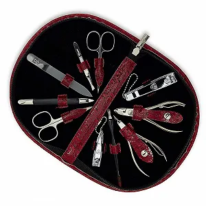 Набор для маникюра DREI SCHWERTER Germany Brescia 10 предметов, искусственная кожа, винно-красный цвет synthetic.ua - Фото 1