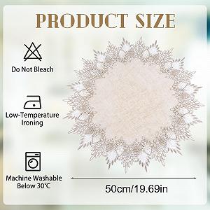 Скатертина кругла URROMA з льону з мереживною обробкою 50x50 см Бежева synthetic.ua - Фото 1