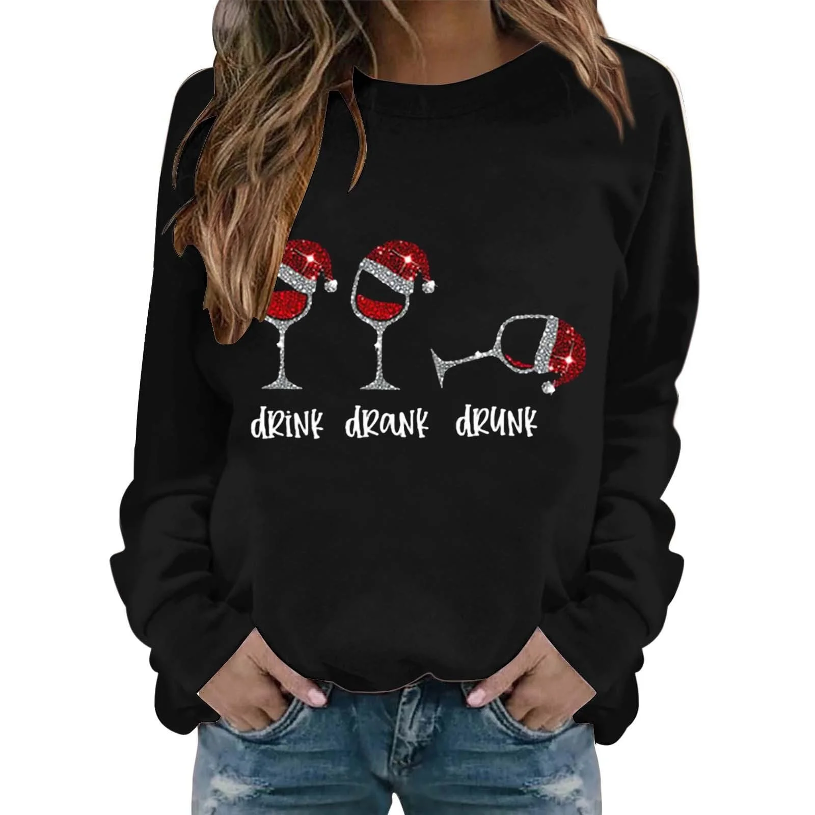 Женская Толстовка 2024 Holiday Spirit Модная Повседневная Теплая Женская Толстовка с Длинным Рукавом Круглый Вырез Мягкая Печатная Рубашка Зимние Толстовки Топы Чистые Толстовки, фото №1