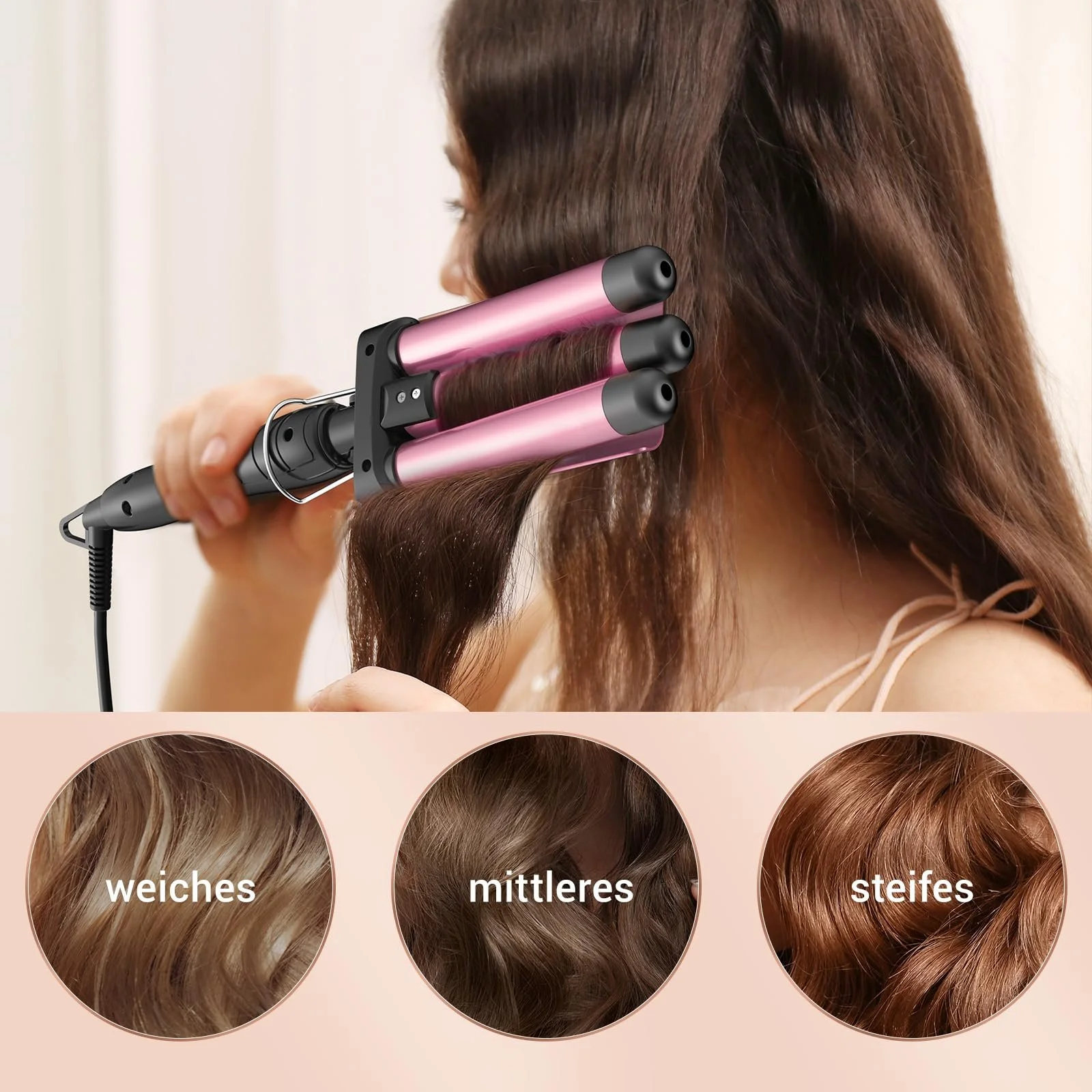 Плойка триствольна Beach Waves 3 Barrels з нержавіючої сталі Pink, фото №3 Плойка триствольна Beach Waves 3 Barrels з нержавіючої сталі Pink, фото №3