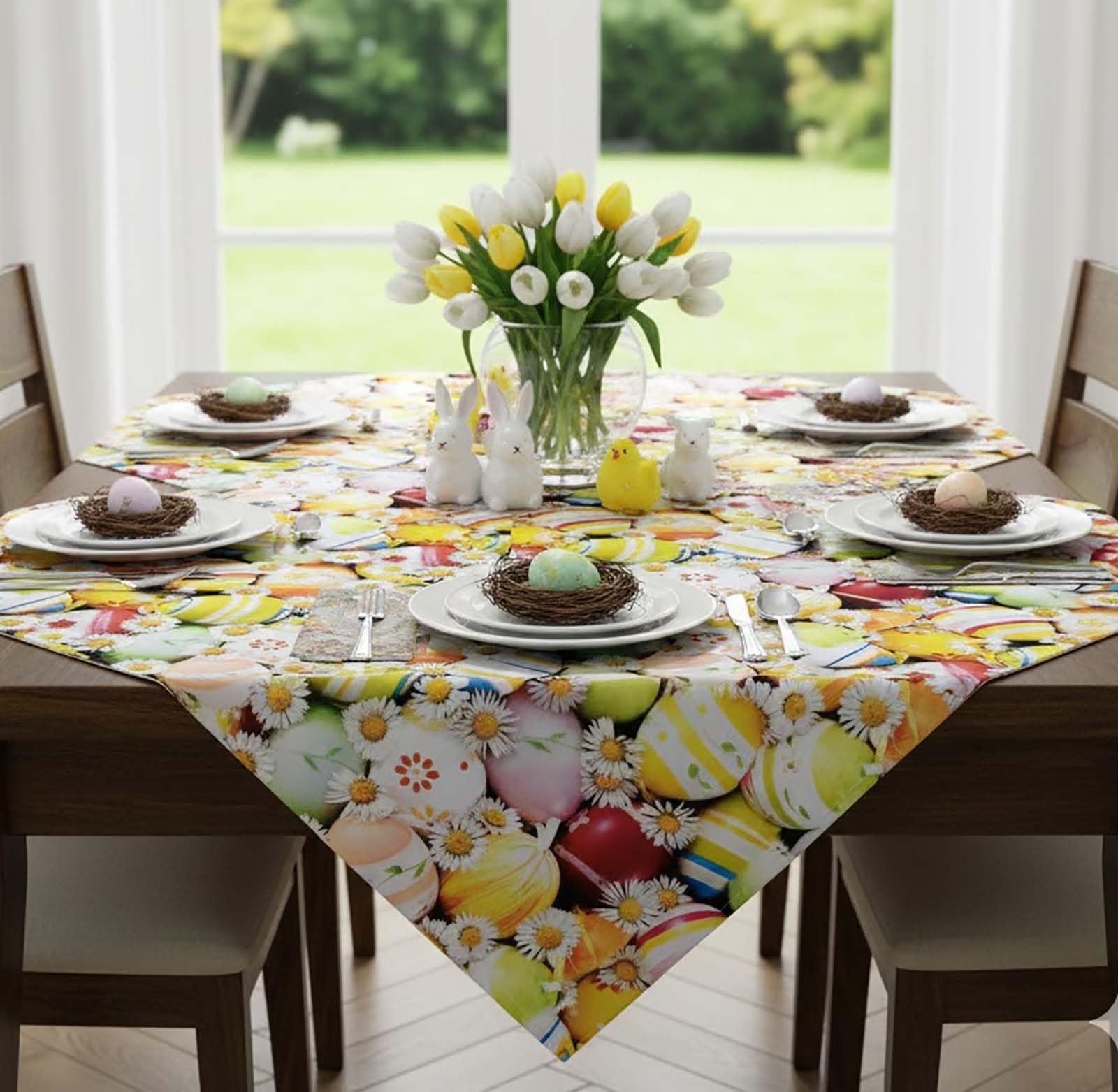 Скатертина KAMACA Spring & Easter 85 x 85 см квіти кролики та писанки, фото №7