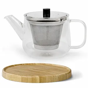 Чайник-заварник скляний Bredemeijer 1.1 літр з фільтром з нержавіючої сталі та коричневою дерев'яною підставкою - Фото 1
