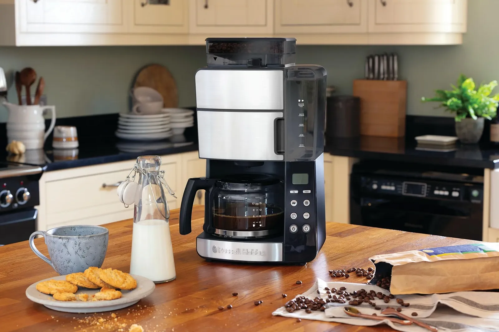 Кавоварка з кавомолкою Russell Hobbs Grind & Brew 25610-56, скляний глечик до 10 чашок, цифровий програмований таймер, 3 рівні помелу, 1000 Вт, сіра, фото №8