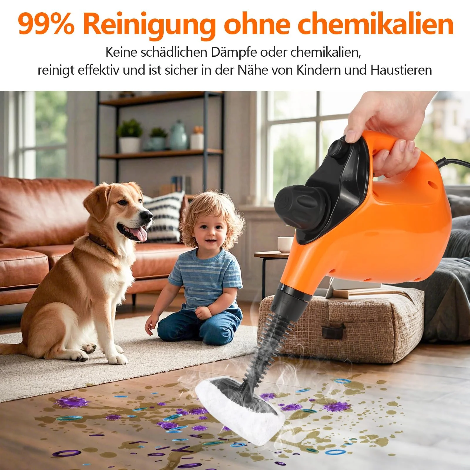 Ручний пароочисник 1050 Вт 11 аксесуарів 3,5 Бар 450 мл 105 °C, фото №3