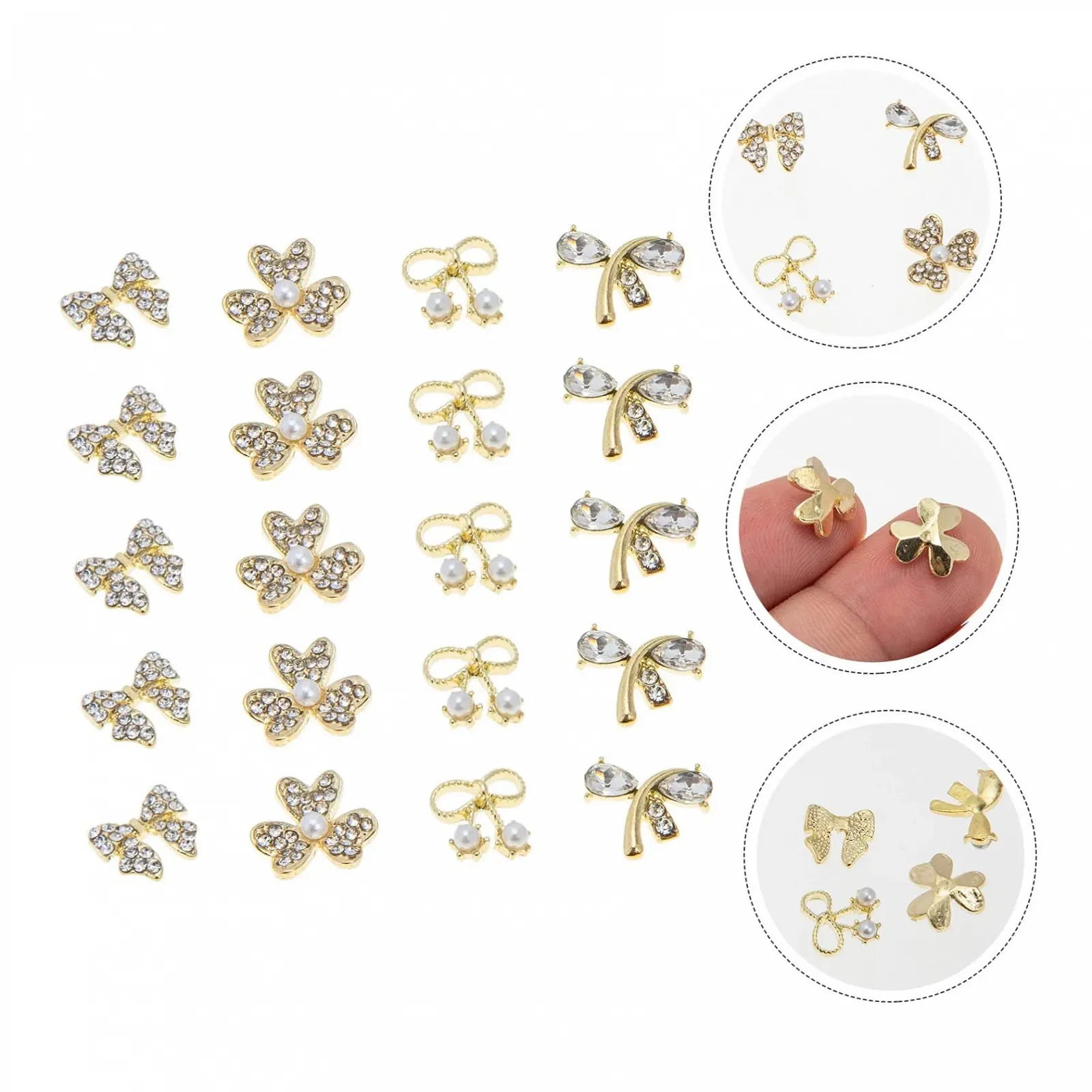 Украшения для ногтей Бантик FRCOLOR 20 шт., украшения для маникюра с жемчугом и стразами, DIY украшения, фото №2