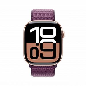 Смарт-часы Apple Series 10 (GPS + Cellular 46 мм) Алюминиевый корпус Розовое золото и спортивный ремешок Сливовый (One Size). Фитнес-трекер, приложение для ЭКГ, постоянно включенный дисплей Retina, CO₂ нейтральный synthetic.ua - Фото 1