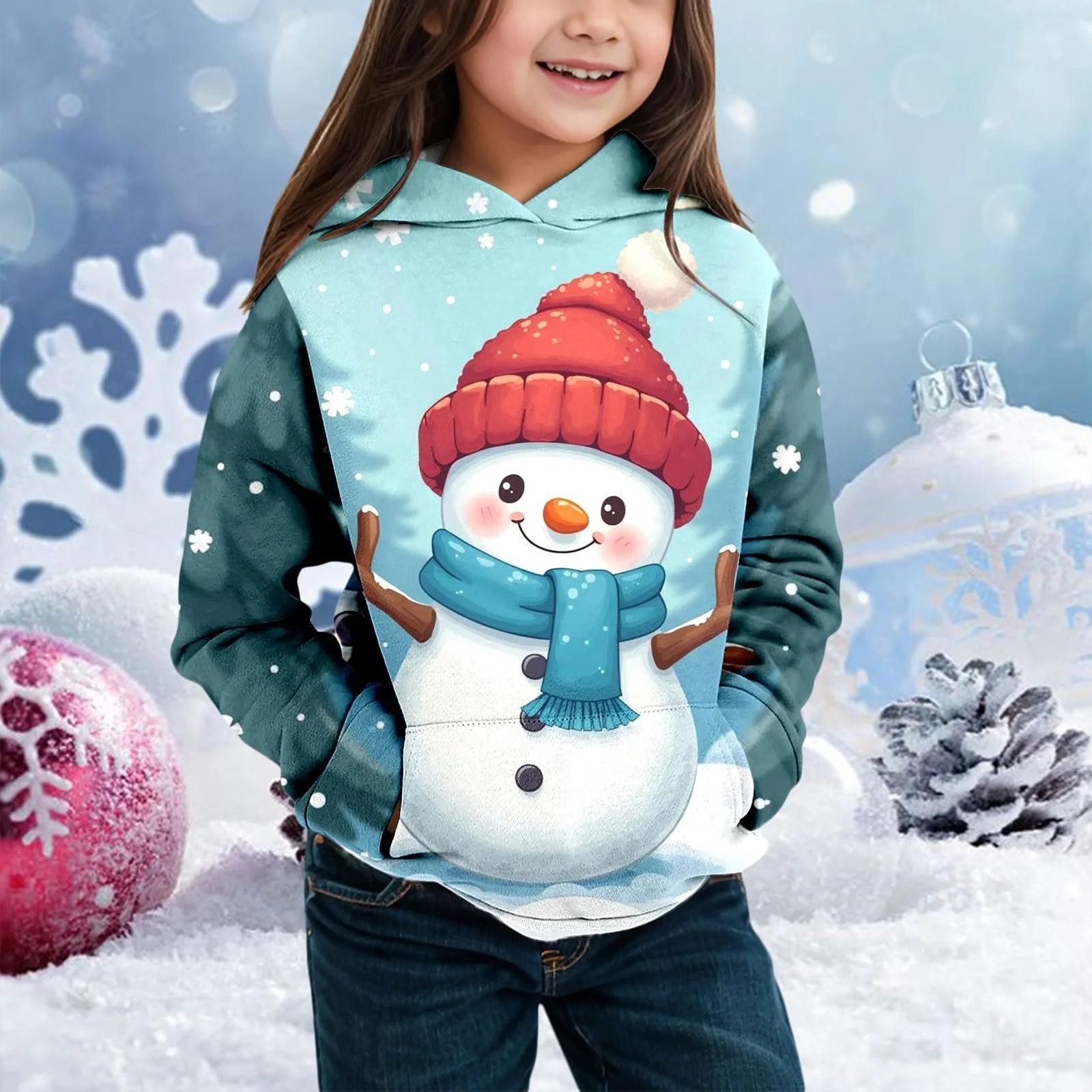 Худі Різдвяне і дівчаток з довгими рукавами та модним принтом, фото №3