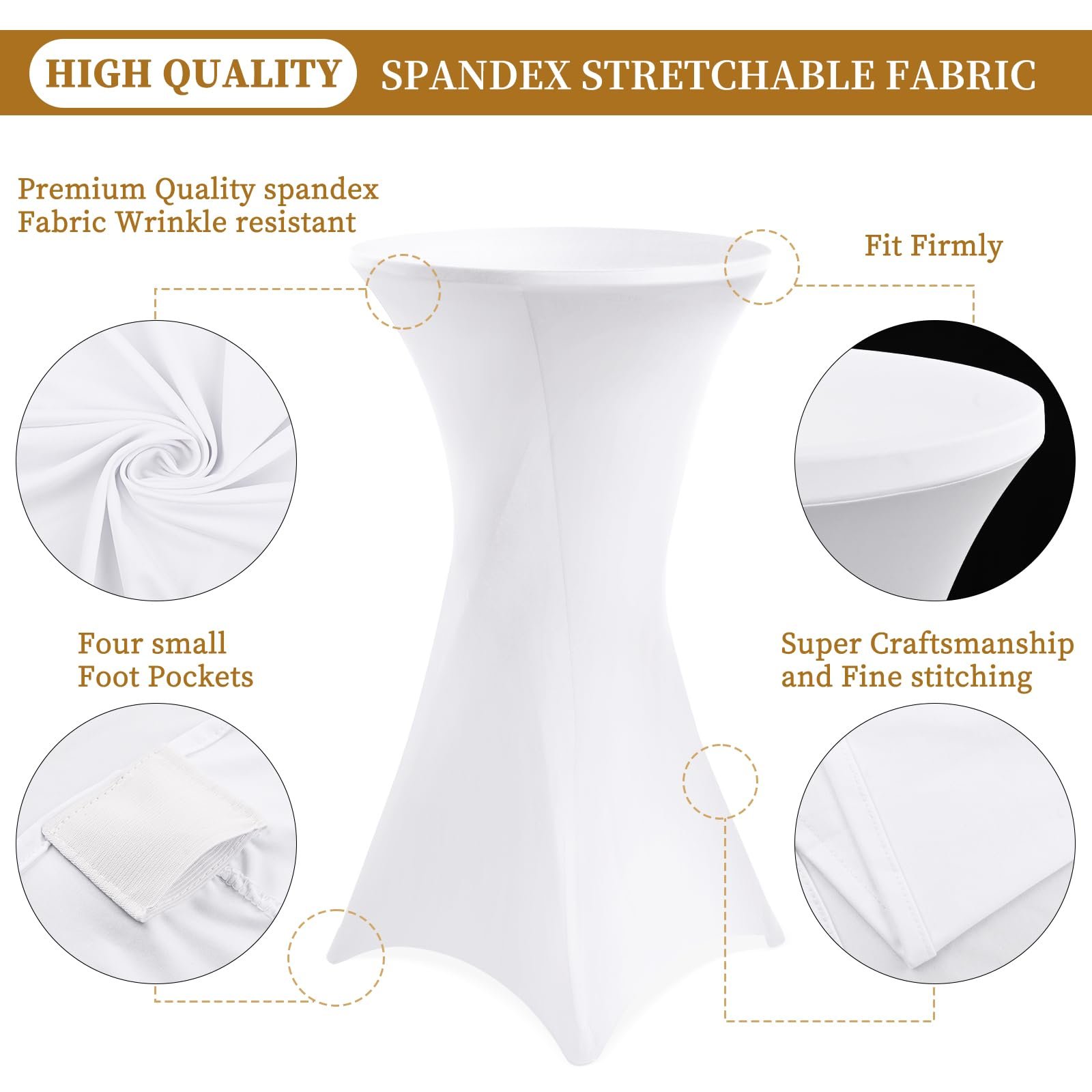 Набір із 3 чохлів для коктейльних столів Showgeous Stretch Bar Table Covers Еластичні Діаметр 60–65 см, фото №3