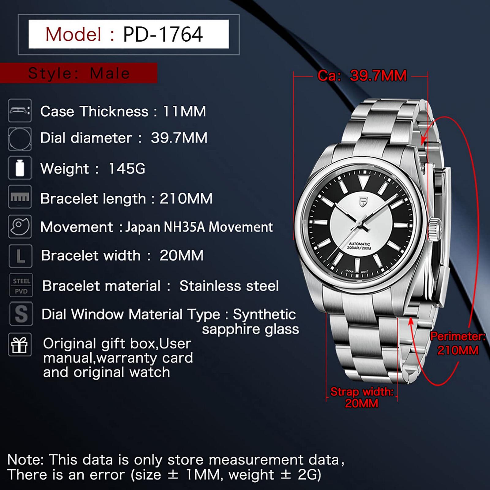 Часы Pagani Design Мужские Автоматические GMT Бизнес Спорт Механические Водонепроницаемые 100М Аналоговые Нержавеющая сталь Черный, фото №3