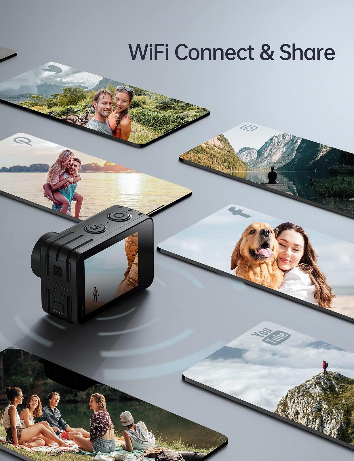 Экшн-камера WOLFANG GA420 4K 60FPS, подводная камера WiFi 10 м, водонепроницаемая без корпуса, 3.0 Ice, стабилизатор изображения, двойной экран, фото №8