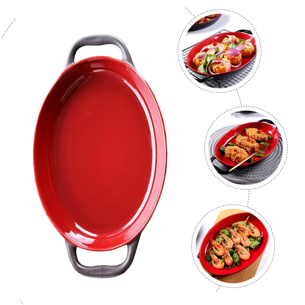 Форма для выпекания керамическая с двумя ручками прямоугольная термостойкая устойчивая к царапинам для духовки и стола, фото №5