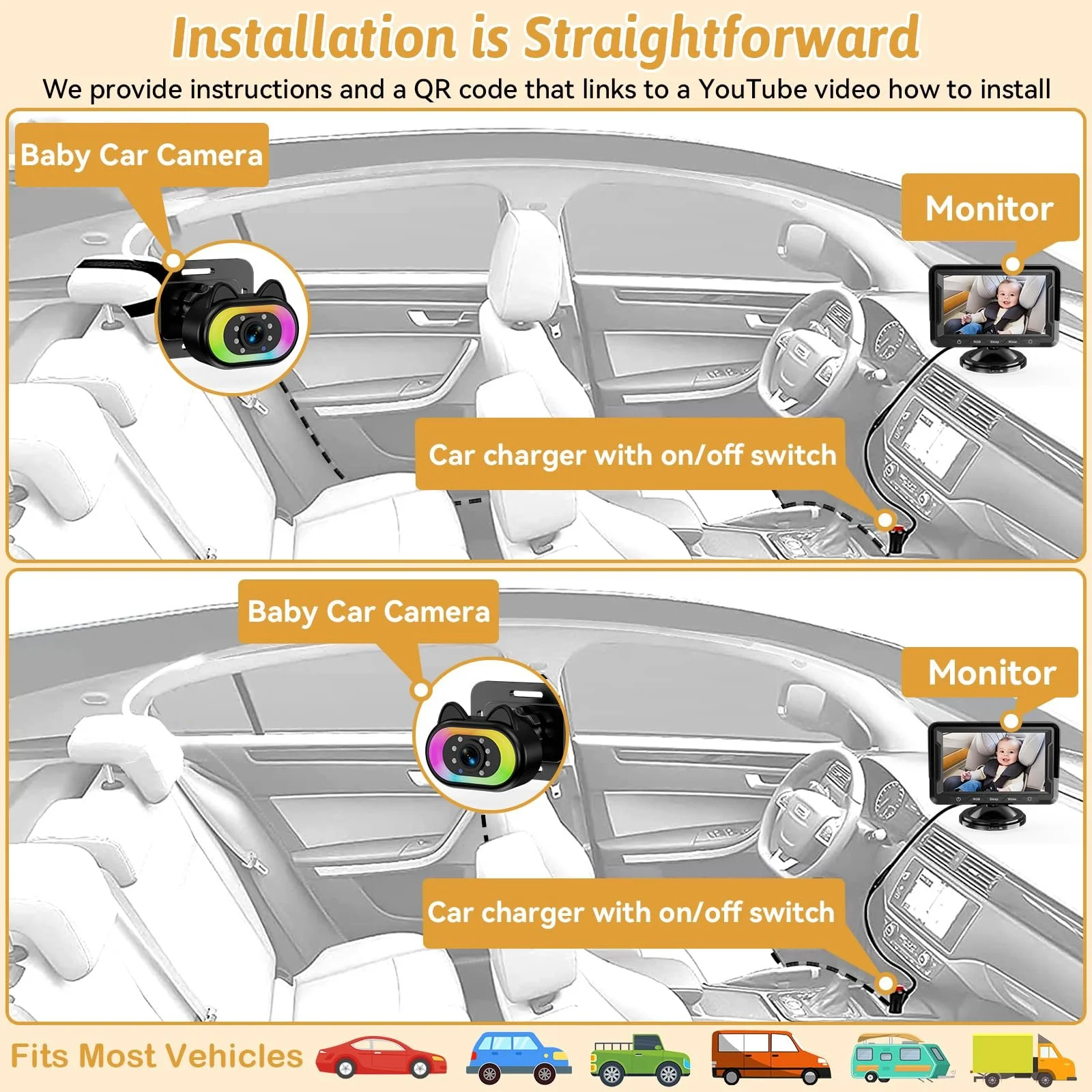 Автомобільна відеоняня камера 1080P 150° Night Vision 4.3 Inch LCD Display Black, фото №8 Автомобільна відеоняня камера 1080P 150° Night Vision 4.3 Inch LCD Display Black, фото №8