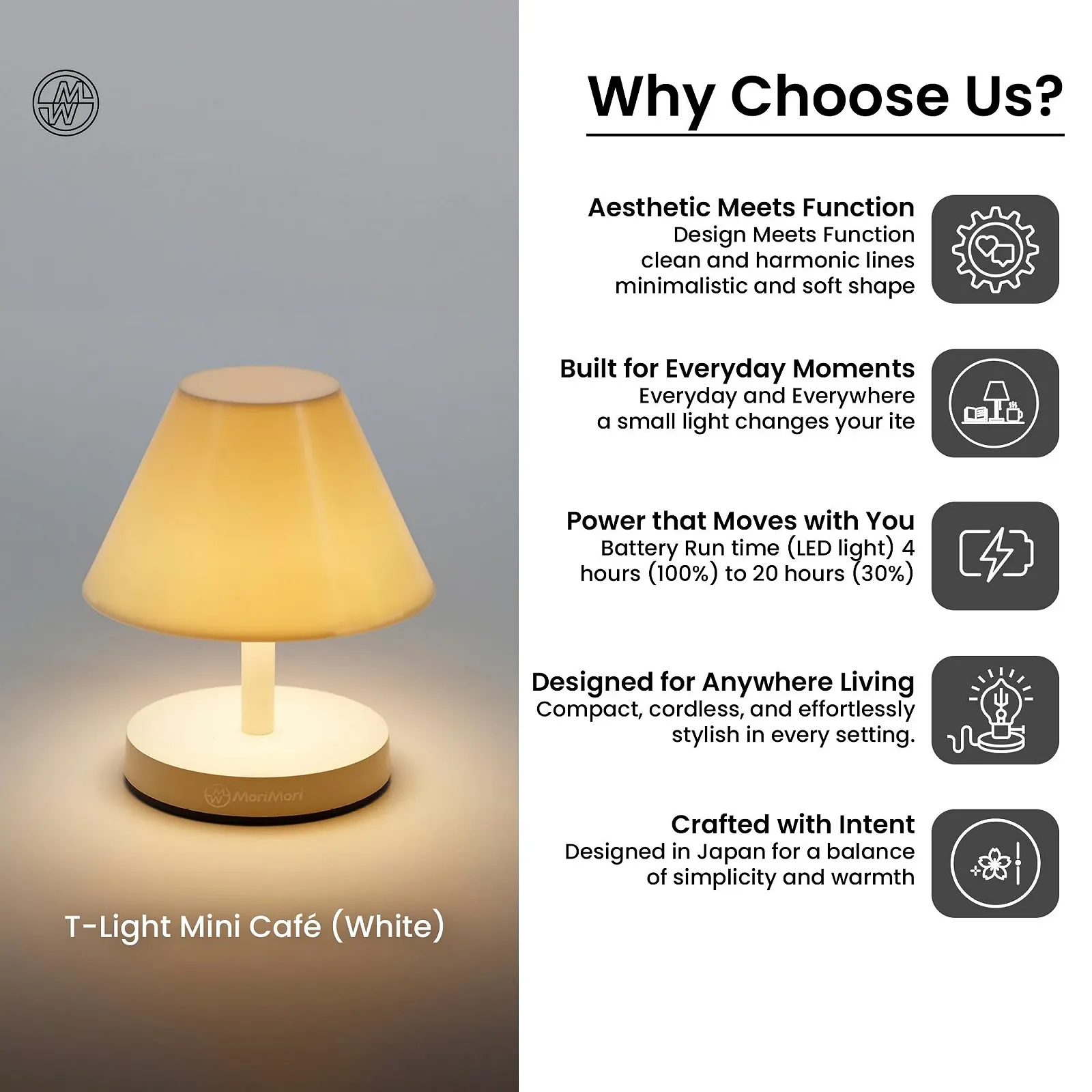 Светодиодная настольная лампа KOOKOO MoriMori T-Light Mini Café Белая, фото №3