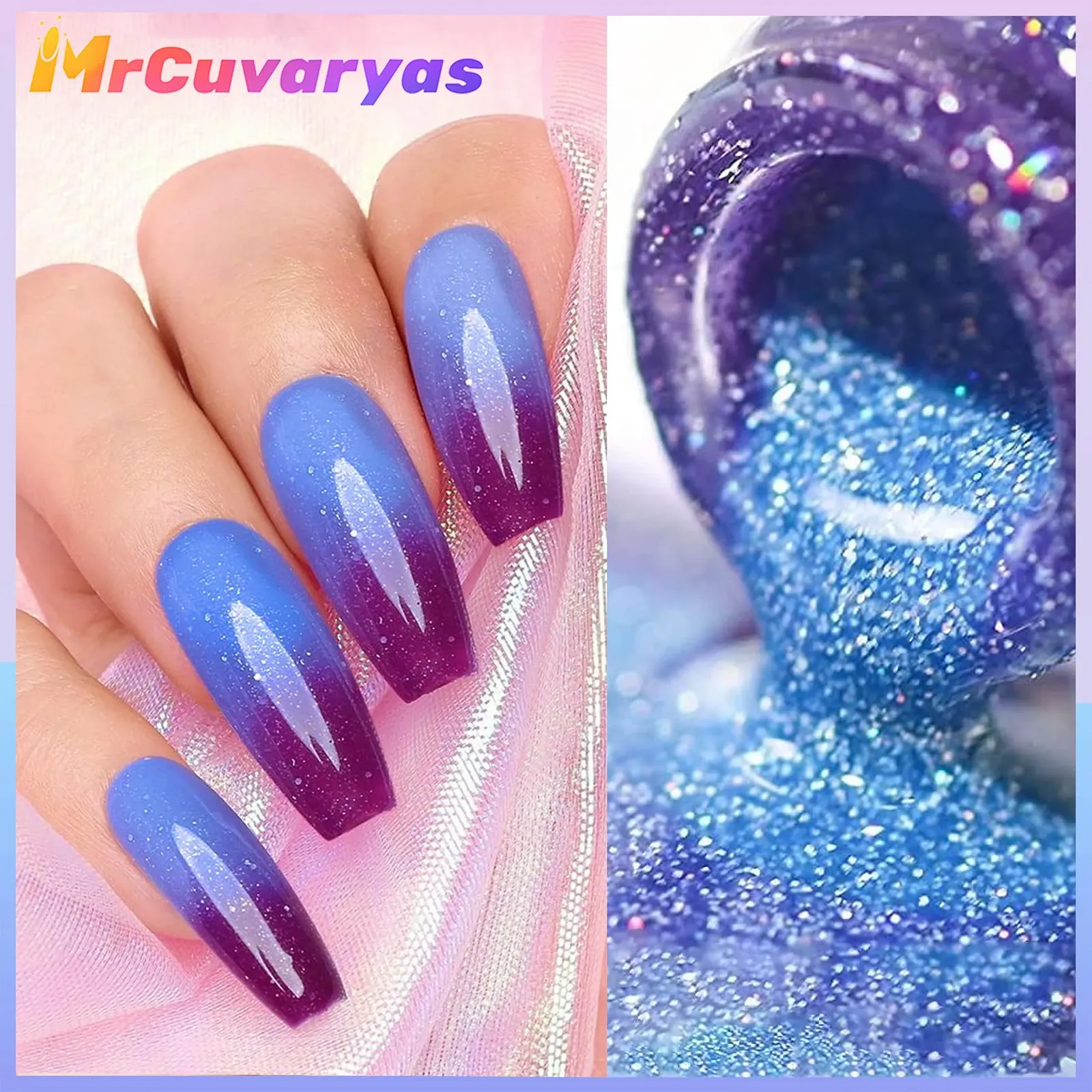 Термо гель-лак для ногтей розовый, фиолетовый, синий, 7,3 мл, фото №4