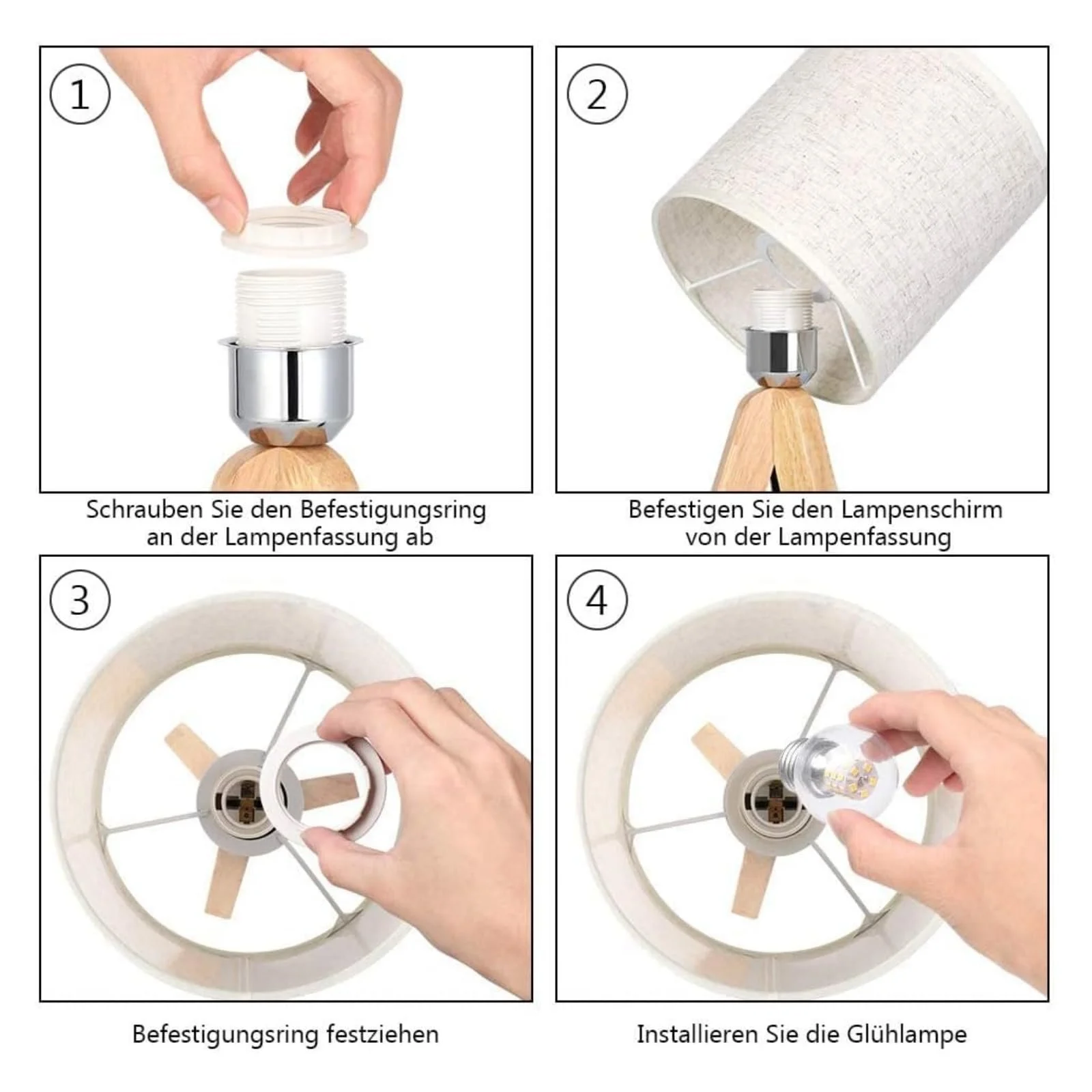 Настільна лампа LIANTRAL Набір з 2 шт. Трипод Тканинний абажур Дерев'яний каркас E27, фото №5