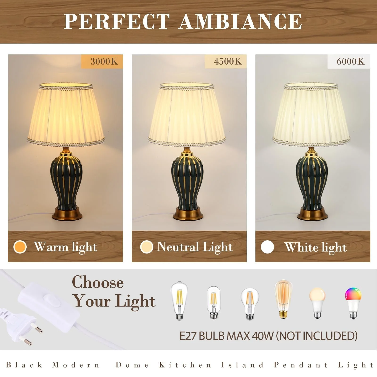 Настільна лампа Керамічна E27 Ретро 53 см Зелений, фото №6