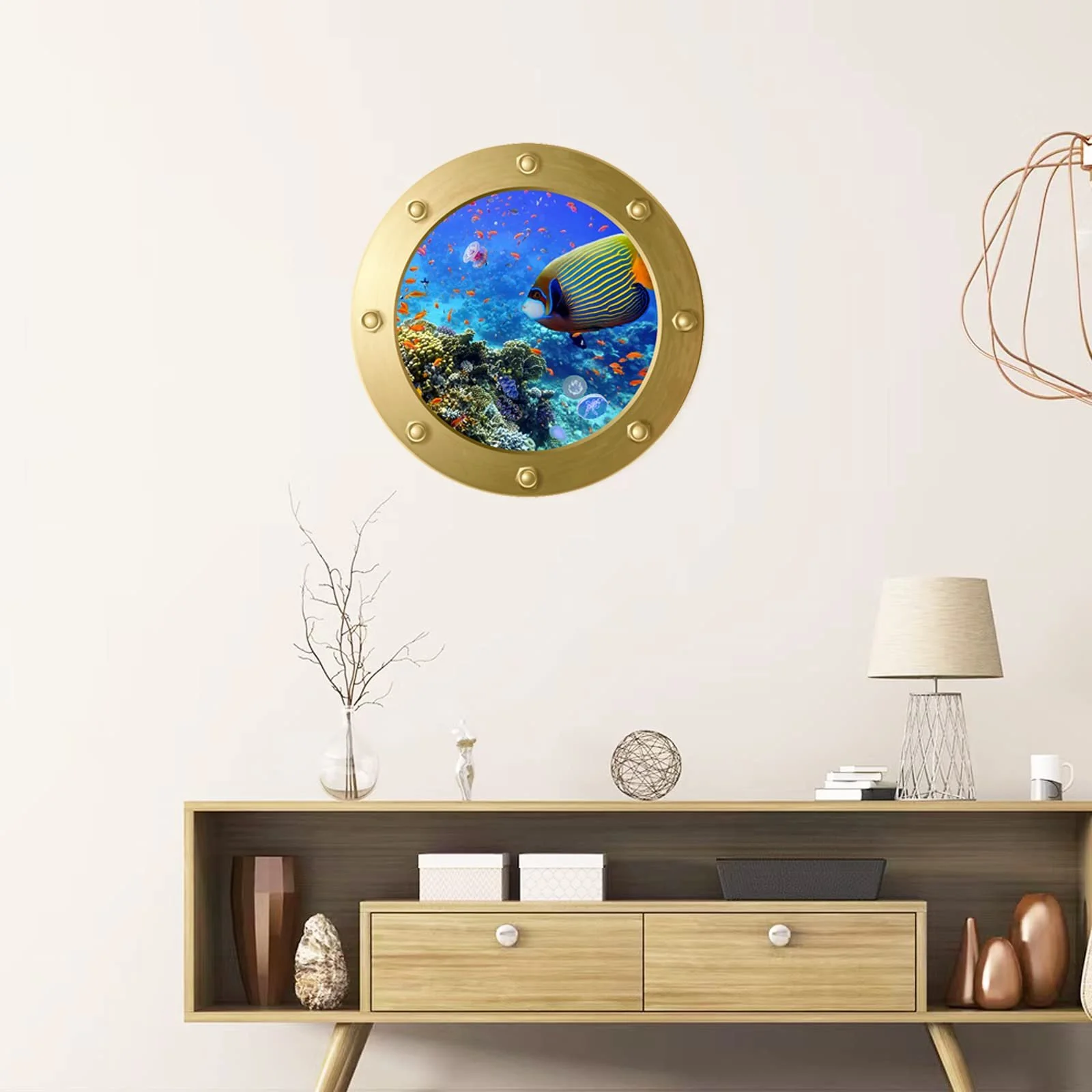Наклейки на стіну 3D Underwater World Porthole 4 шт Золотистий + сріблястий, фото №7