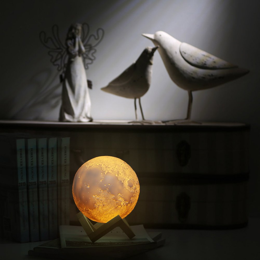 Лампа ELEOPTION 3D Moon Lamp Світильник Нічник Світлодіодний Дімміруємий 15 см Діаметр Декоративна З дерев'яною підставкою, фото №4