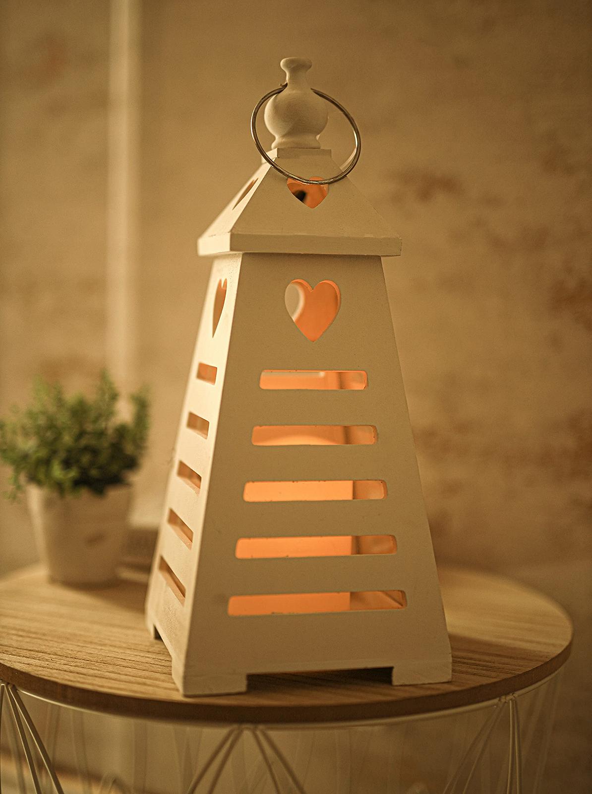 Ліхтар Марко Пол LED Білий Серце З деревини Безполуменевий тримач свічки піраміда Декор дому Рустикальний Вільностоячий Попередньо освітлений Інтер'єрний декор Підвісний Працює на батареях, фото №5