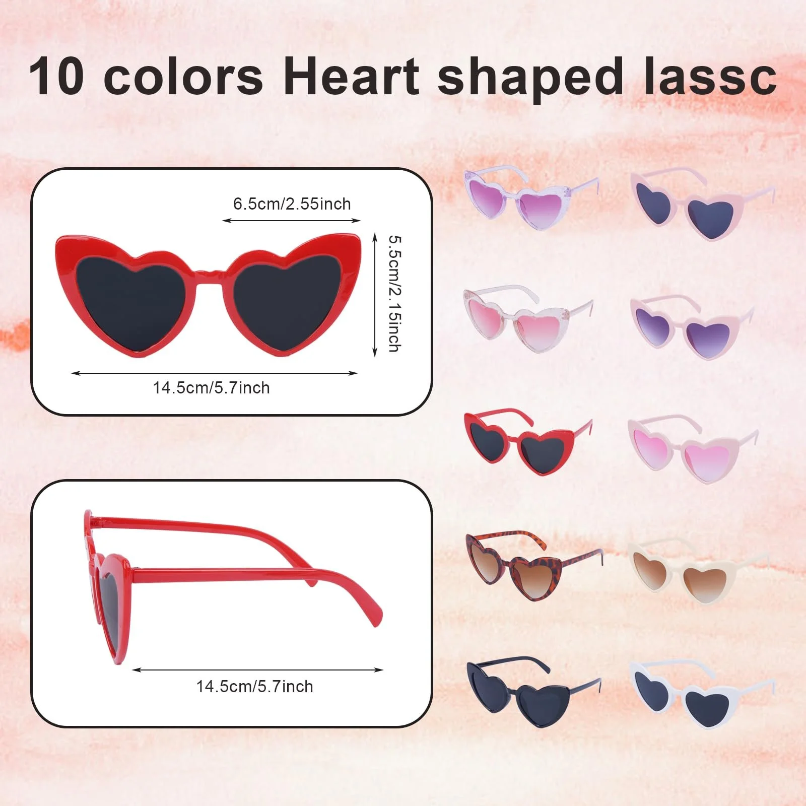 Сонцезахисні окуляри Minnhua Серце UV400 Форма серця Різнокольорові (10 штук), фото №2