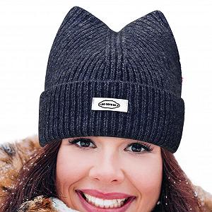 Шапка с кошачьими ушками милая ветрозащитная зимняя - Фото 1