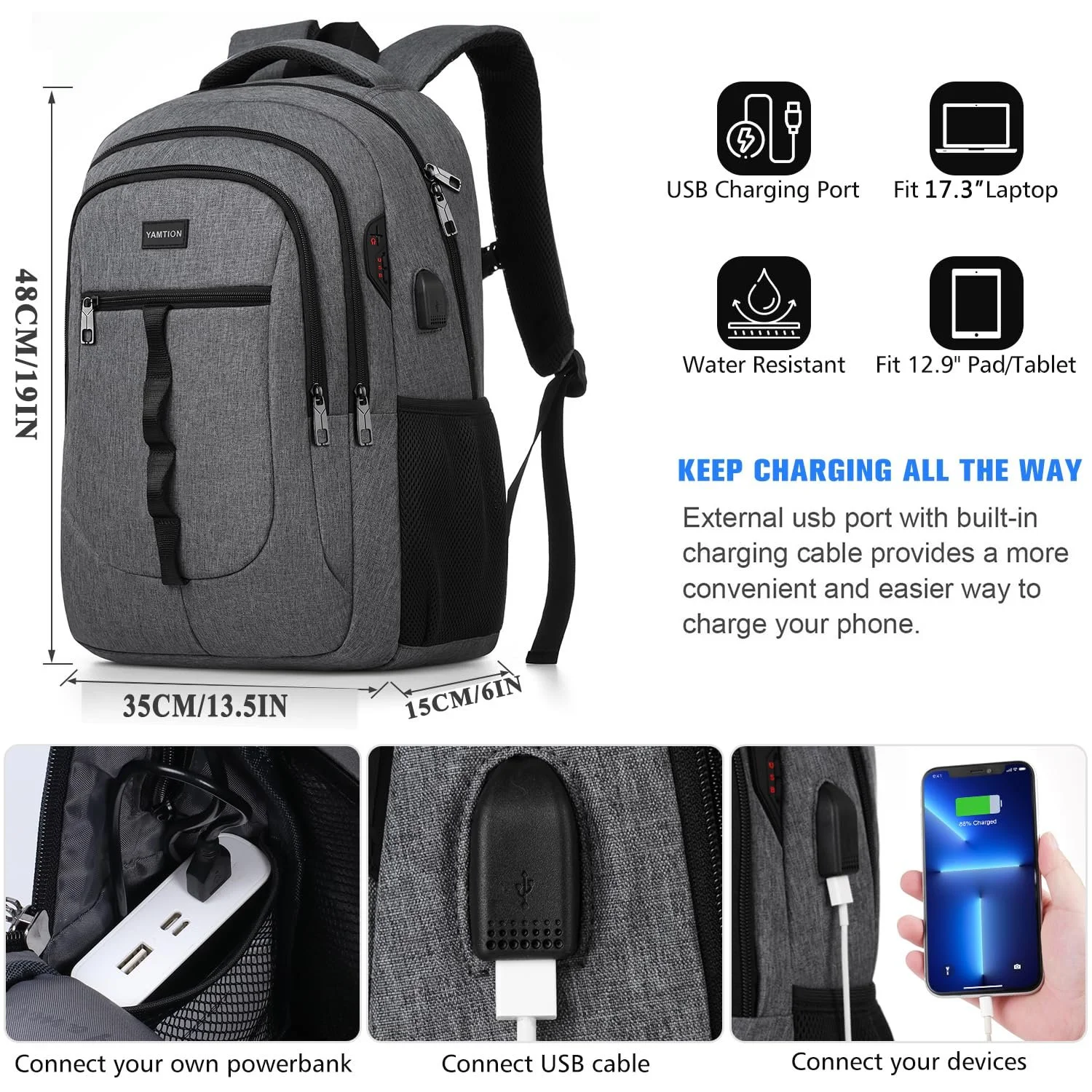 Рюкзак для ноутбука YAMTION 17,3 дюймів USB, фото №3 Рюкзак для ноутбука YAMTION 17,3 дюймів USB, фото №3