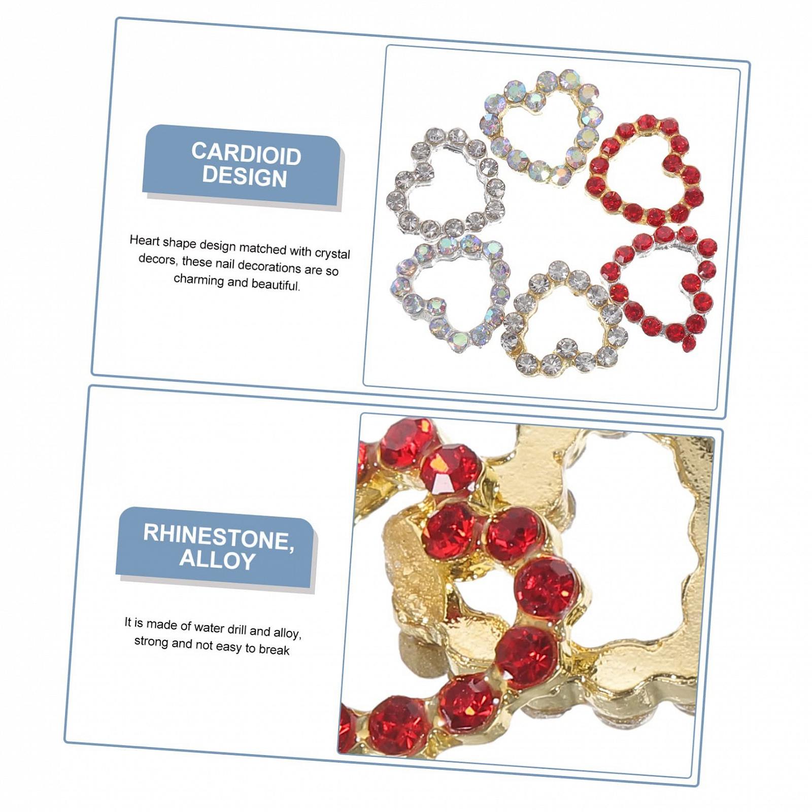 Украшения для ногтей Стразы FRCOLOR Kleiber Glinet 3D Подвески для ногтей Сердце Подвески для ногтей из сплава, 30 шт, фото №4