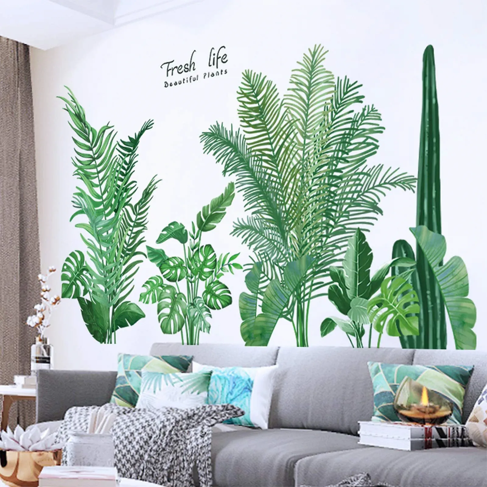 Наклейка на стіну TANOSAN Tropical Plants Green Plant Leaves Turtle Leaf Зелена, фото №4