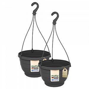 Підвісні кашпо Komet пластикові атмосферостійкі, діаметр 30 см, антрацит, 2 шт. - Фото 1